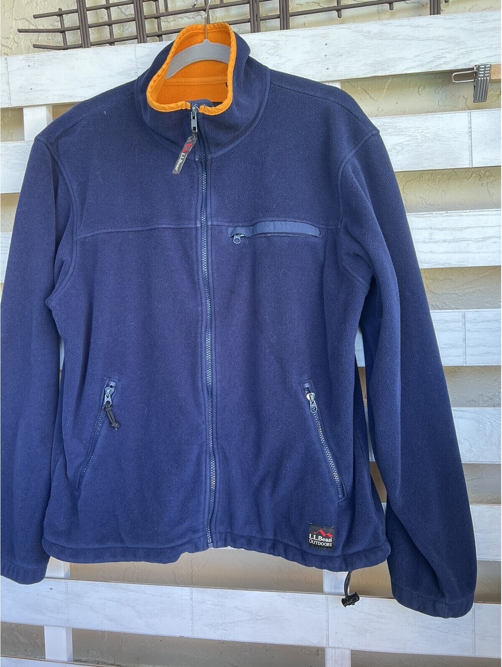 VTG LL Bean Fleece Full Zip Jacket Mens Large Worm Soft Blue Orange